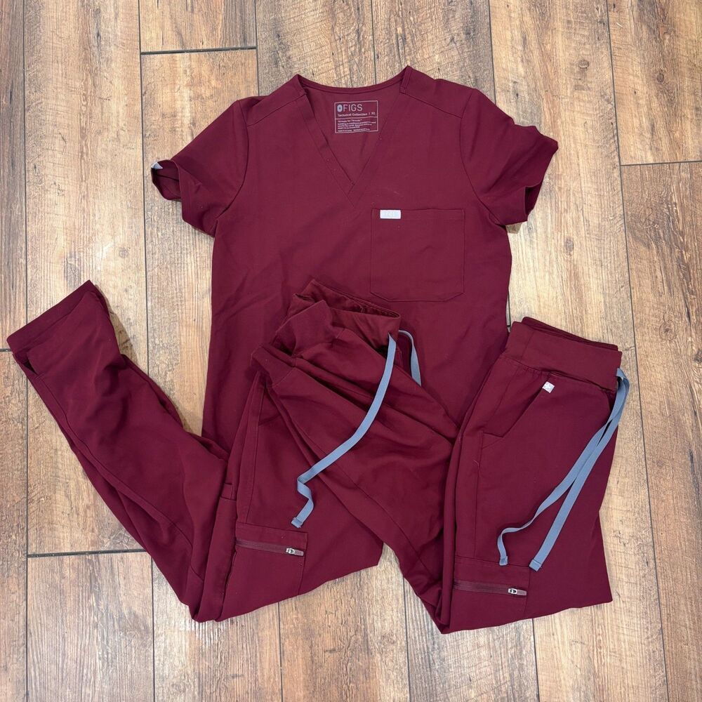 Figs Women's Size XS Catrina Top, Zamora Pants & Yola High Rise Pants Burgundy